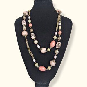 Vintage Pink & Yellow Pastel Ceramic Beaded Necklace